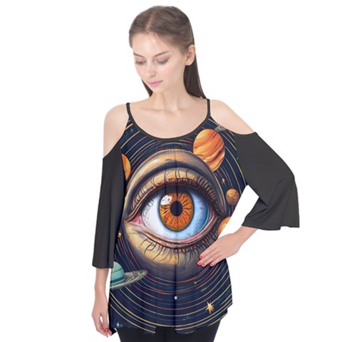 Eye Of The Universe (ai) Flutter Sleeve T-shirt by dflcprintsclothing