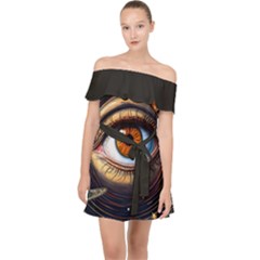 Eye Of The Universe (ai) Off Shoulder Chiffon Dress by dflcprintsclothing