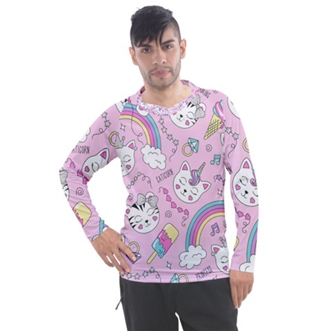 Beautiful Cute Animals Pattern Pink Men s Pique Long Sleeve T-shirt by Grandong