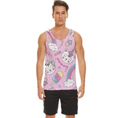 Beautiful Cute Animals Pattern Pink Men s Wide Collar Tank Top by Grandong