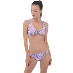 Beautiful Cute Animals Pattern Pink Ring Detail Crop Bikini Set by Grandong