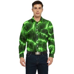 Lightning Electricity Pattern Green Men s Long Sleeve Pocket Shirt  by anzea