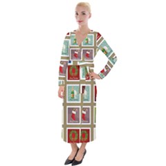 Christmas Stamp Pattern Velvet Maxi Wrap Dress by Maspions