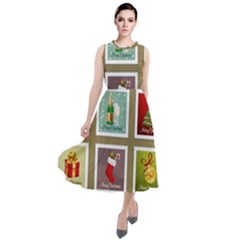 Christmas Stamp Pattern Round Neck Boho Dress by Maspions