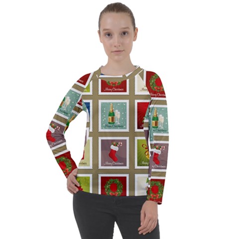 Christmas Stamp Pattern Women s Long Sleeve Raglan T-shirt by Maspions