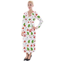 Christmas Pattern  Trees Santa Velvet Maxi Wrap Dress by Maspions