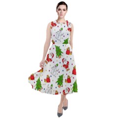 Christmas Pattern  Trees Santa Round Neck Boho Dress by Maspions