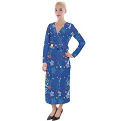 Christmas Stars Pattern Star Velvet Maxi Wrap Dress by Maspions