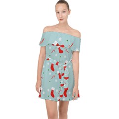 Christmas Pattern Off Shoulder Chiffon Dress by Apen