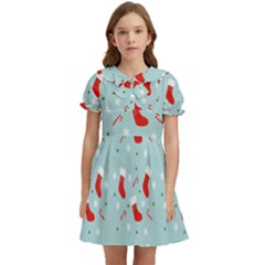 Christmas Pattern Kids  Bow Tie Puff Sleeve Dress by Apen