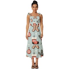 Christmas Cartoon Pattern Tie-strap Tiered Midi Chiffon Dress by Apen