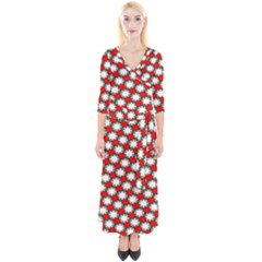 Christmas Star Red Green Quarter Sleeve Wrap Maxi Dress by anzea