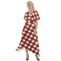 Christmas Star Red Green Cross Front Sharkbite Hem Maxi Dress by anzea