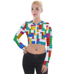 Colorful Bricks, Bricks, Colorful, Colors, Games, Lego, Rainbow Long Sleeve Cropped Velvet Jacket by kyorashop23