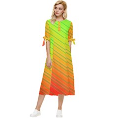 Orange Green Gradient Hunter Bow Sleeve Chiffon Midi Dress by Dutashop