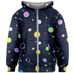 Aesthetic Outer Space Cartoon Art Kids  Zipper Hoodie Without Drawstring by Bedest