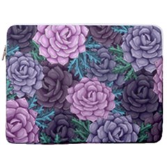 Purple Rose Retro Floral Flower 17  Vertical Laptop Sleeve Case With Pocket by Bedest