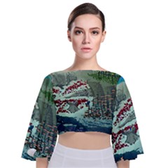 The Overworld Aurora Subnautica Tie Back Butterfly Sleeve Chiffon Top by Bedest