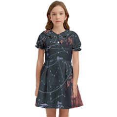 Astrology Surreal Surrealism Trippy Visual Art Kids  Bow Tie Puff Sleeve Dress by Bedest