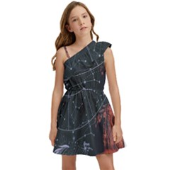 Astrology Surreal Surrealism Trippy Visual Art Kids  One Shoulder Party Dress by Bedest