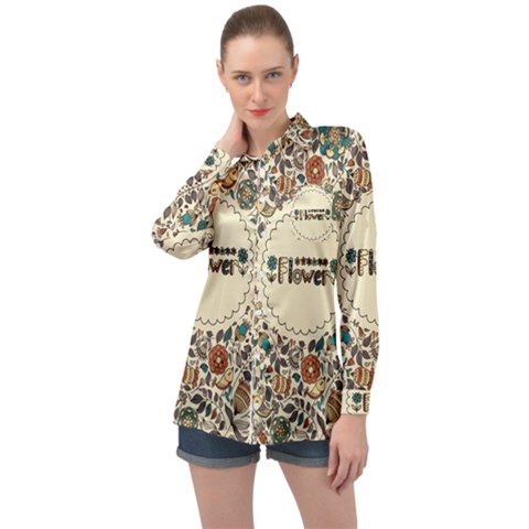 Seamless Pattern With Flower Birds Long Sleeve Satin Shirt by Bedest