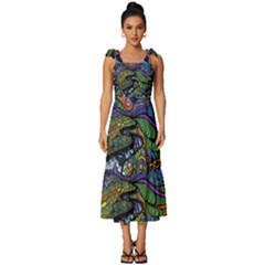 Psychedelic Digital Art Artwork Landscape Colorful Tie-strap Tiered Midi Chiffon Dress by Bedest