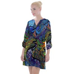 Psychedelic Digital Art Artwork Landscape Colorful Open Neck Shift Dress by Bedest