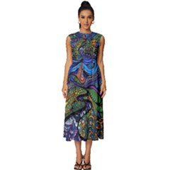 Psychedelic Digital Art Artwork Landscape Colorful Sleeveless Round Neck Midi Dress by Bedest