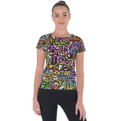 Graffiti Word Seamless Pattern Short Sleeve Sports Top  by Bedest