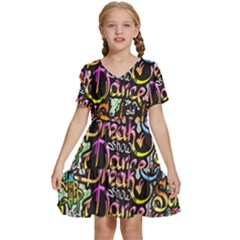 Graffiti Word Seamless Pattern Kids  Short Sleeve Tiered Mini Dress by Bedest