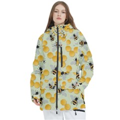 Bees Pattern Honey Bee Bug Honeycomb Honey Beehive Women s Multi Pockets Zip Ski And Snowboard Waterproof Breathable Jacket by Bedest