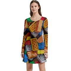 Lego, Toy Block, Colorfulness Long Sleeve Velour Skater Dress by kyorashop23