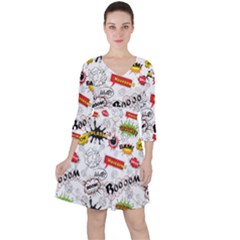 Pattern Seamless Texture Cartoon Quarter Sleeve Ruffle Waist Dress by Bedest