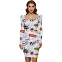 Pattern Seamless Texture Cartoon Women Long Sleeve Ruched Stretch Jersey Dress View1