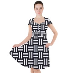 Frets Mosaic Pattern Geometric Cap Sleeve Midi Dress With Pockets by Bedest