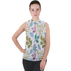 Leaf Seamless Pattern  Mock Neck Chiffon Sleeveless Top by Safari