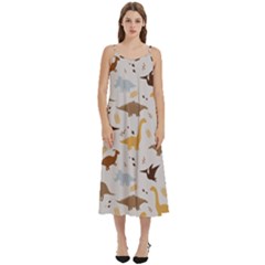 Seamless Dino Pattern Casual Spaghetti Strap Midi Dress by Safari