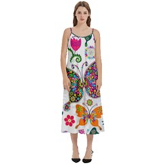 Butterflies, Abstract, Colorful, Floral, Flowers Casual Spaghetti Strap Midi Dress by kyorashop23