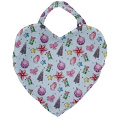 Christmas Decorations Pattern, Xmas Backgrounds Giant Heart Shaped Tote by kyorashop23