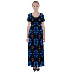 Flower Pattern Flora Floral Seamless High Waist Short Sleeve Maxi Dress by Salmanaz77