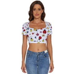 Seamless Pattern Nature Flowers Short Sleeve Square Neckline Crop Top  by Salmanaz77