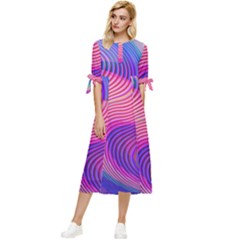 Swirl Twirl Design Pattern Purple Bow Sleeve Chiffon Midi Dress by Salmanaz77