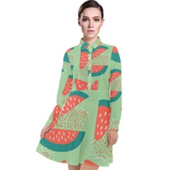 Watermelon Dots Summer Pattern Long Sleeve Chiffon Shirt Dress by Bedest