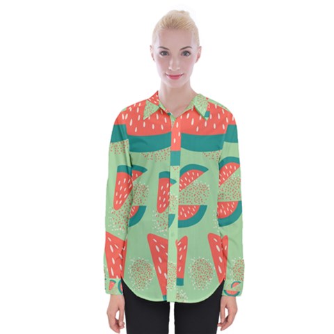 Watermelon Dots Summer Pattern Womens Long Sleeve Shirt by Bedest