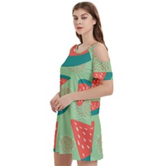 Watermelon Dots Summer Pattern Women s Cold Shoulder Round Neck Mini Dress by Bedest