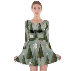 Christmas Trees Pattern Long Sleeve Skater Dress by Bedest