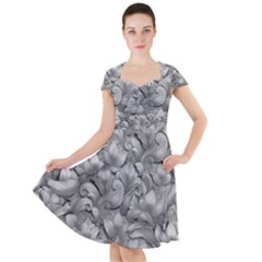 Silver Blossom Elegance Print (ai+human) Cap Sleeve Midi Dress With Pockets by dflcprintsclothing