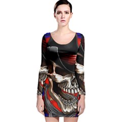 Confederate Flag Usa America United States Csa Civil War Rebel Dixie Military Poster Skull Long Sleeve Velvet Bodycon Dress by Ket1n9