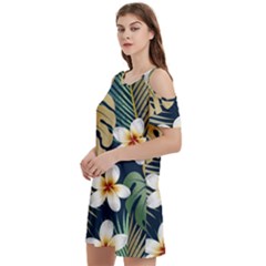 Seamless Pattern With Tropical Strelitzia Flowers Leaves Exotic Background Women s Cold Shoulder Round Neck Mini Dress by Ket1n9