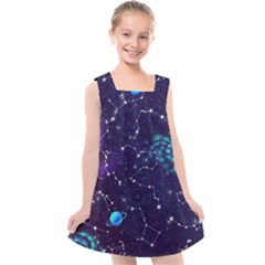 Realistic Night Sky Poster With Constellations Kids  Cross Back Dress by Ket1n9